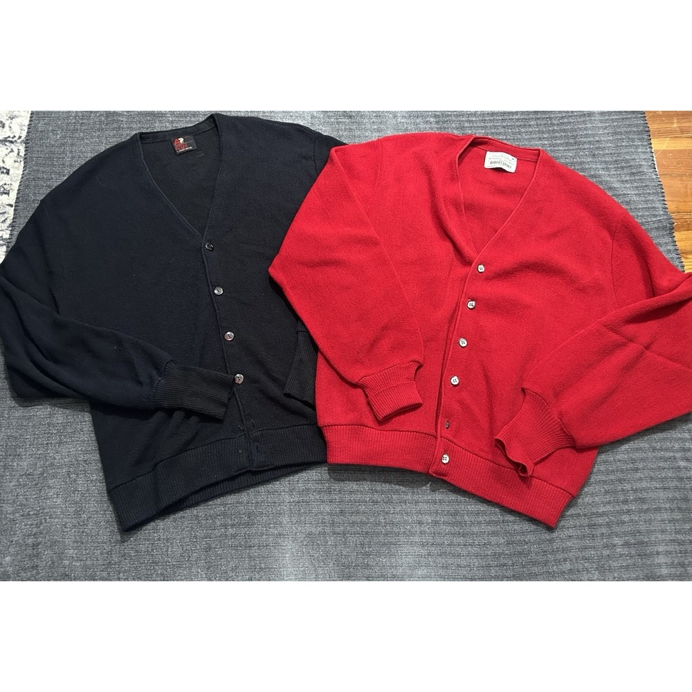 Vintage Arnold Palmer Cardigan Lg/XL Robert Bruce Alpaca Wool USA 60s Navy Red